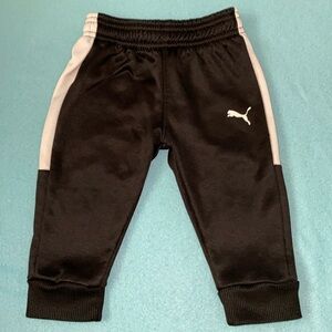 PUMA joggers pull on elastic waistband ribbed cuffs black gray silky NEW size 3M